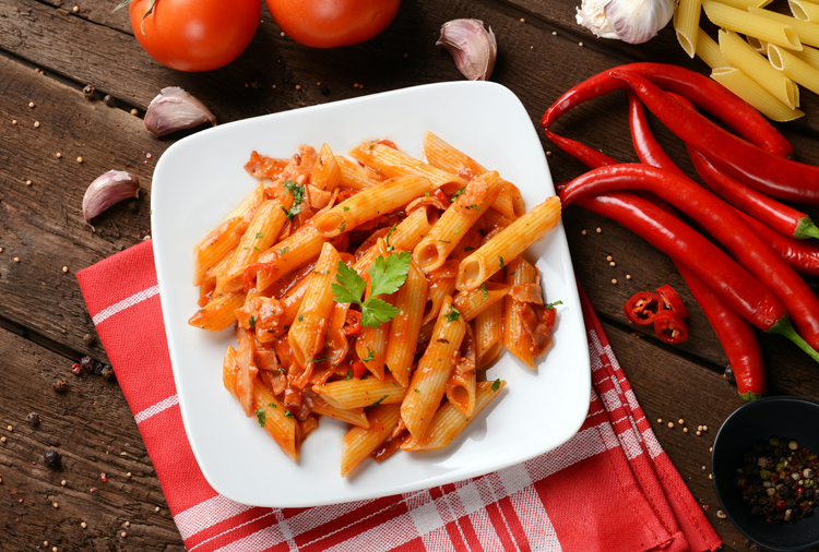 Penne pasta with chili sauce arrabiata